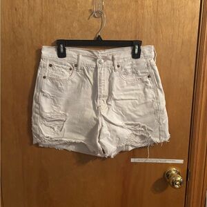 American Eagle Outfitters White Distressed Jean Shorts